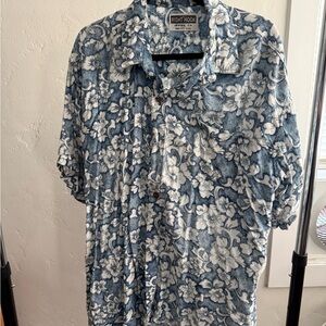 Floral Blue and White Button-Up Shirt